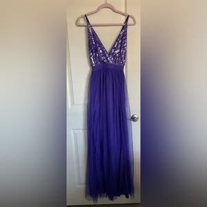 Women’s Sparkly Sequin Mesh High Slit Hem Spaghetti Strap Dress